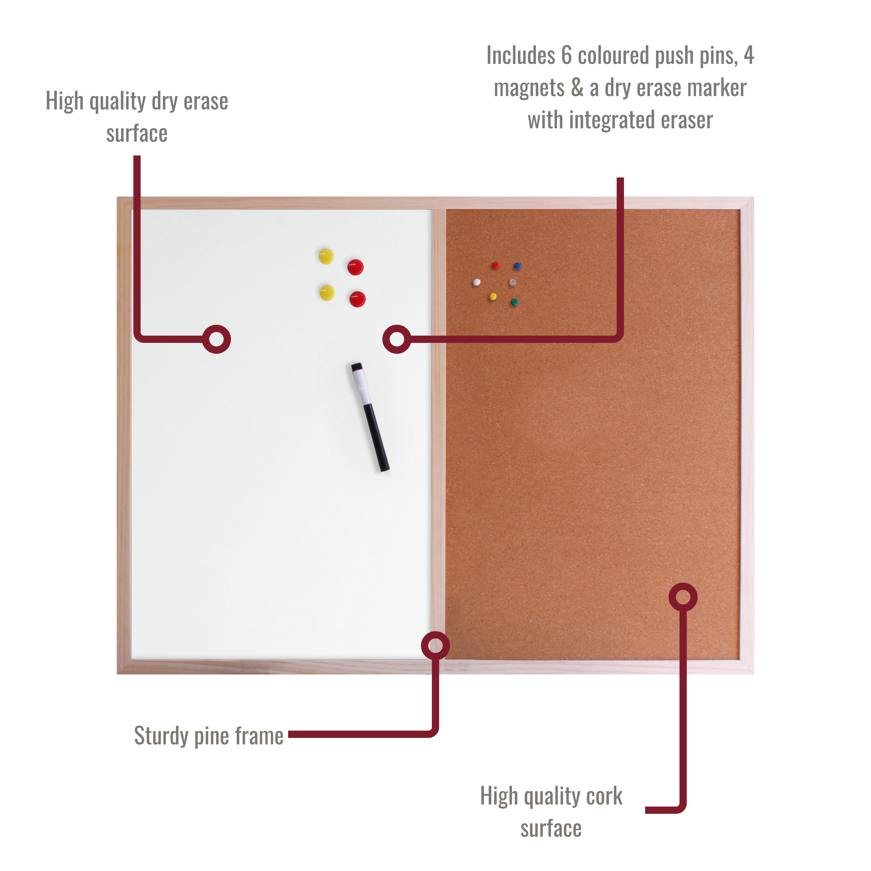 Dry Erase & Cork Combination Noticeboard - 60x80cm